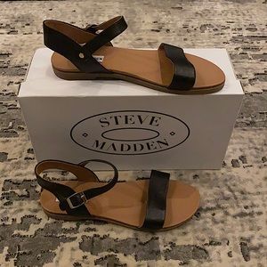 STEVE MADDEN sandals DINA BLACK LEATHER new